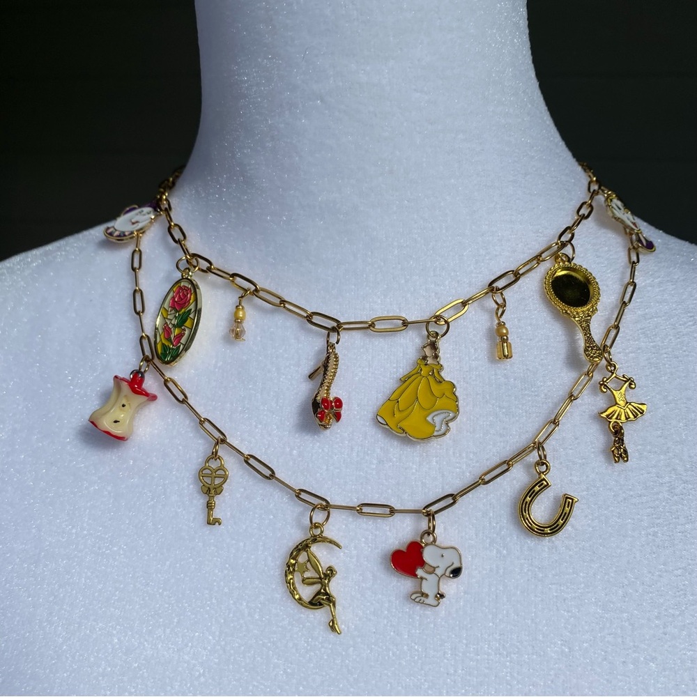 Handmade Snoopy Charm Necklace GOLD PLATED STAINLESS STEEL Apple Whimsigoth